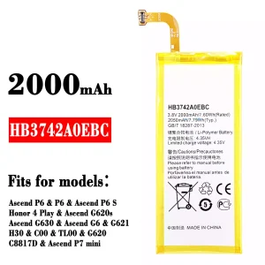 Genuine cell phone battery HB3742A0EBC for HUAWEI P6 / P6 S / Honor 4 Play / G6 / P7 mini