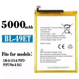 Genuine cell phone battery BL-49ET for Tecno LB6 / LC6 / POP2+ / POP2 Plus /BA2