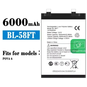 Genuine cell phone battery BL-58FT for Tecno POVA 6