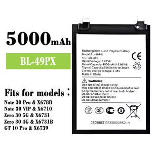 Genuine cell phone battery BL-49PX for Infinix Note 30 Pro / Note 30 VIP / Zero 30 5G / Zero 30 4G / GT 10 Pro