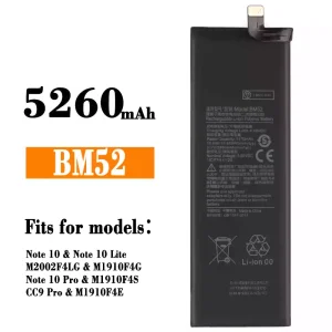 Genuine cell phone battery BM52 for Xiaomi Note 10,Note 10 Lite,Note 10 Pro / CC9 Pro