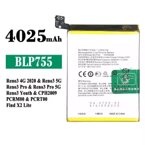 Genuine cell phone battery BLP755 for OPPO Reno 3 4G 2020 / Reno 3 5G / Reno 3 Pro / Reno 3 Youth / Find X2 Lite