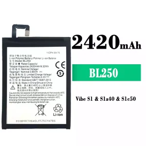 Genuine cell phone battery BL250 for Lenovo Vibe S1/Sla40/Slc50